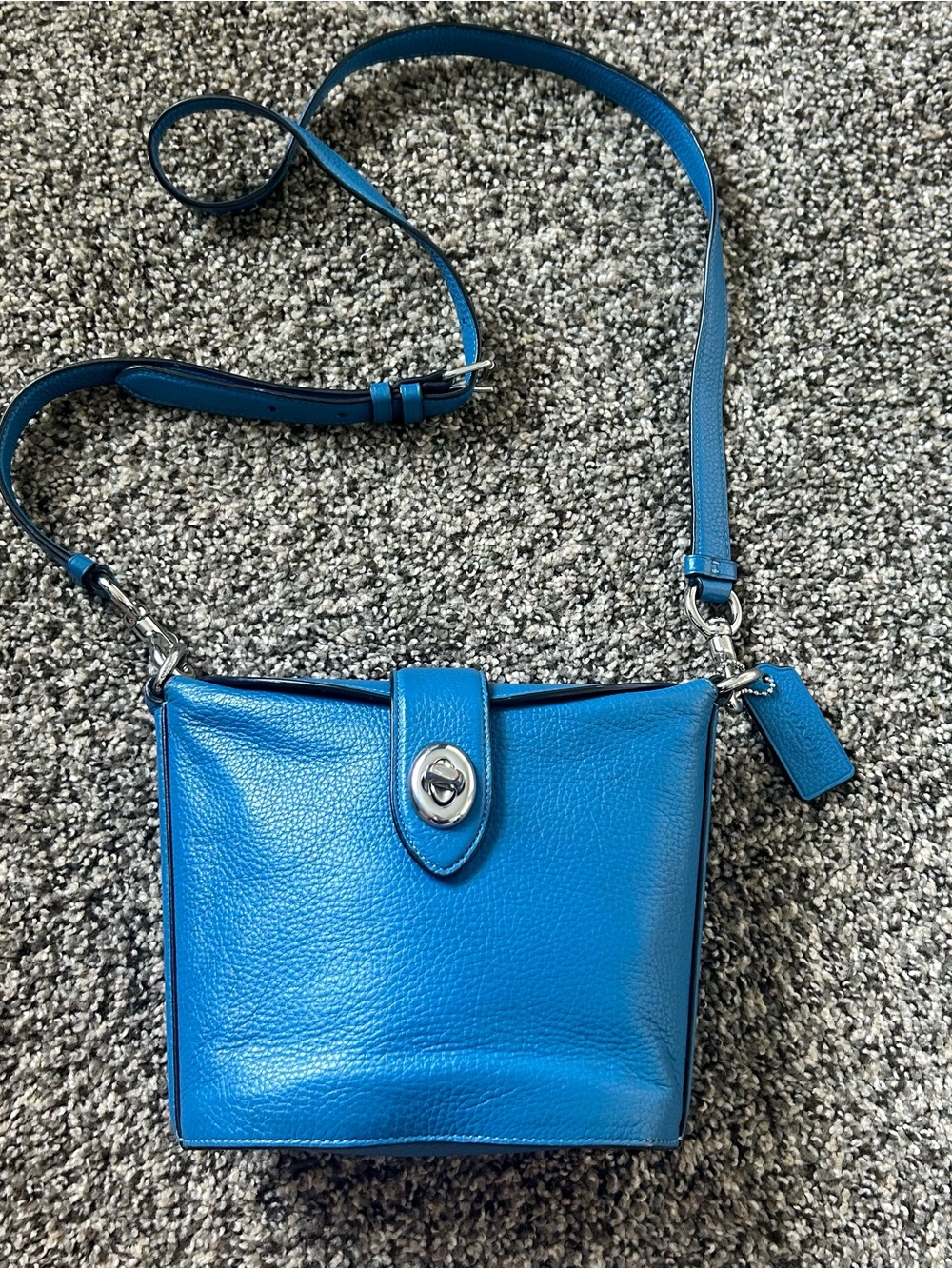 Coach Addie Crossbody, Blue Pebble Leather Turn-Lock - Picture 1 of 9